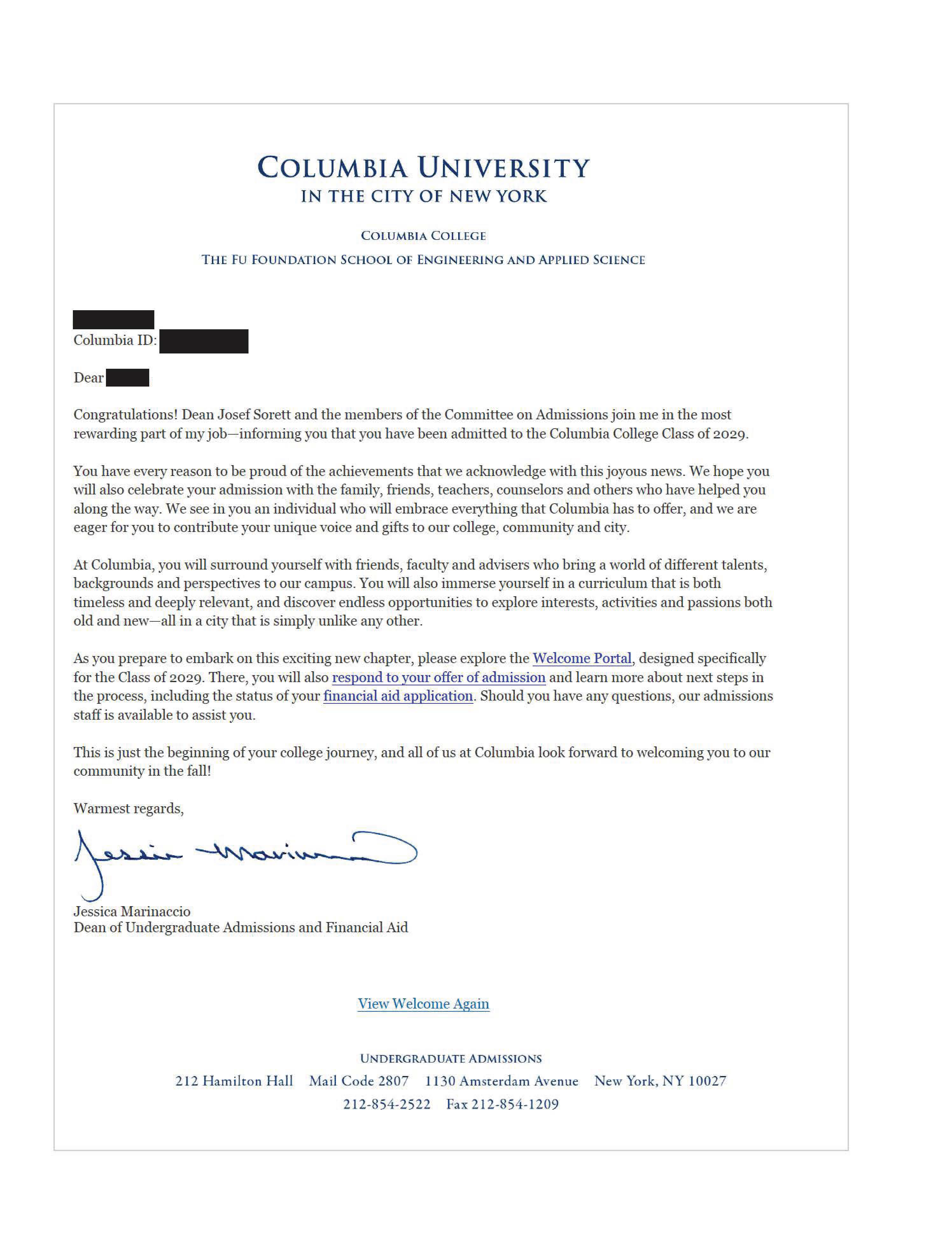 Columbia 합격 사례