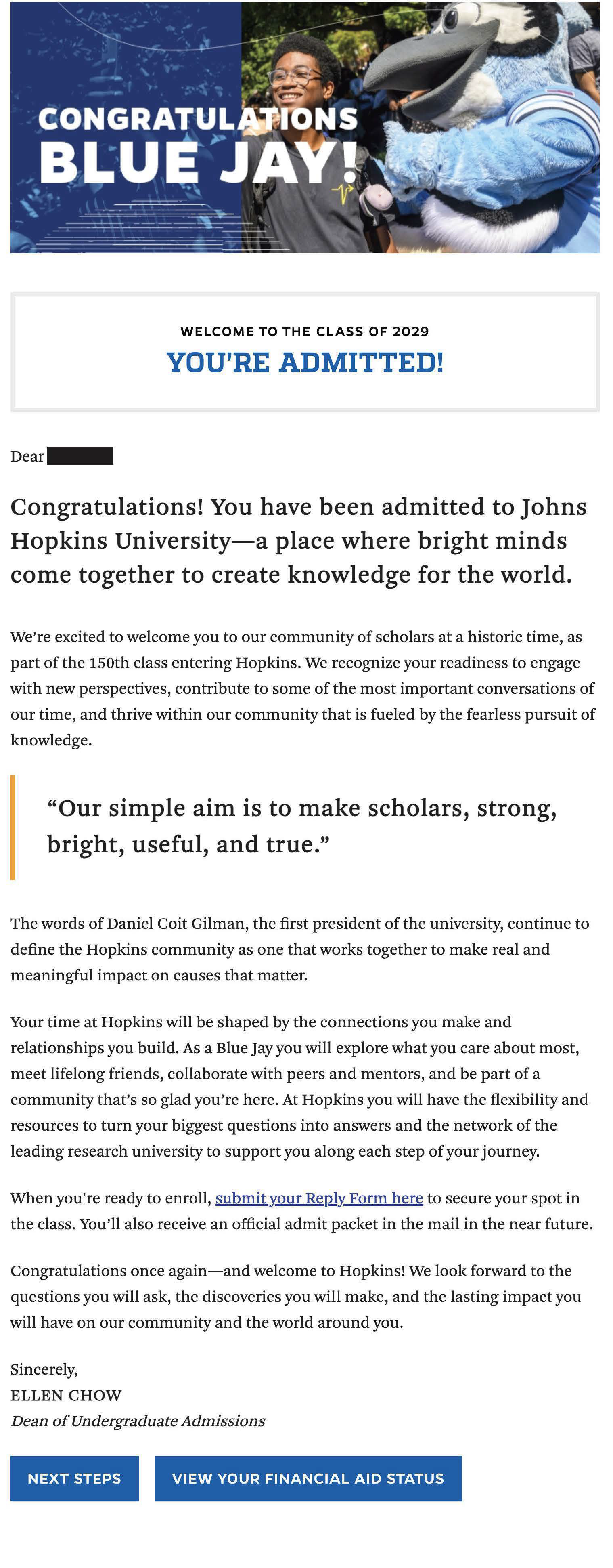 Johns Hopkins 합격 사례